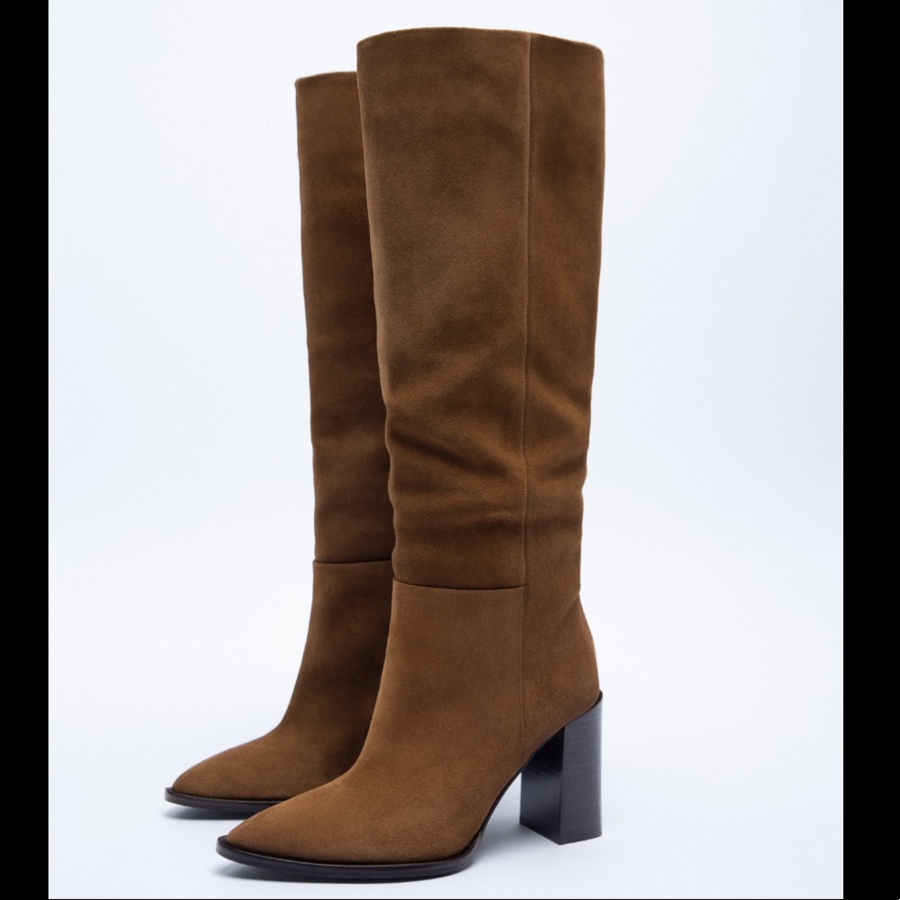 Zara heeled suede boots